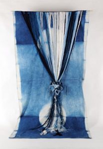 Madison Jordheim (Diffidence, 2012,  Medium: Indigo-dyed cotton, mixed fibre threads,  4.5’ x 10’) 