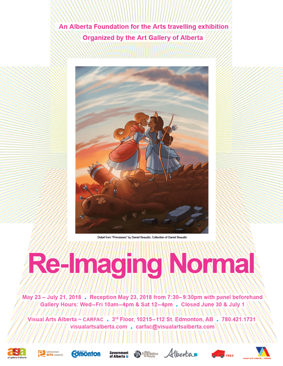 Poster for Re-Imaging Normal: An Alberta Foundation for the Arts travelling exhibition Organized by the Art Gallery of Alberta