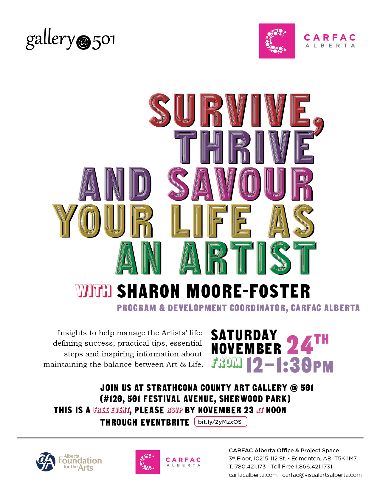 Poster for Survive, Thrive and Savour Your Life as an Artist with Sharon Moore-Foster